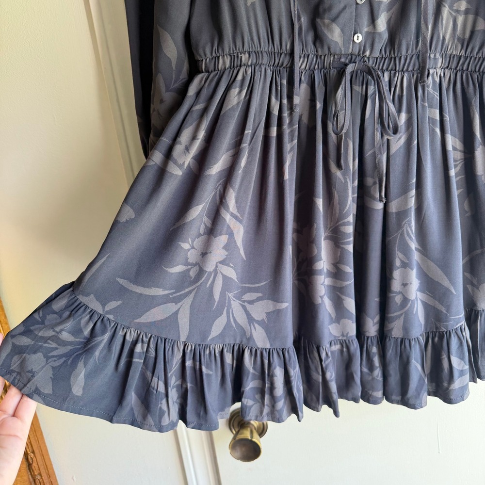 Z Supply Charcoal Floral Rayon Mini Dress Button Front Ruffle Hem Small ZD221921 - Picture 4 of 10